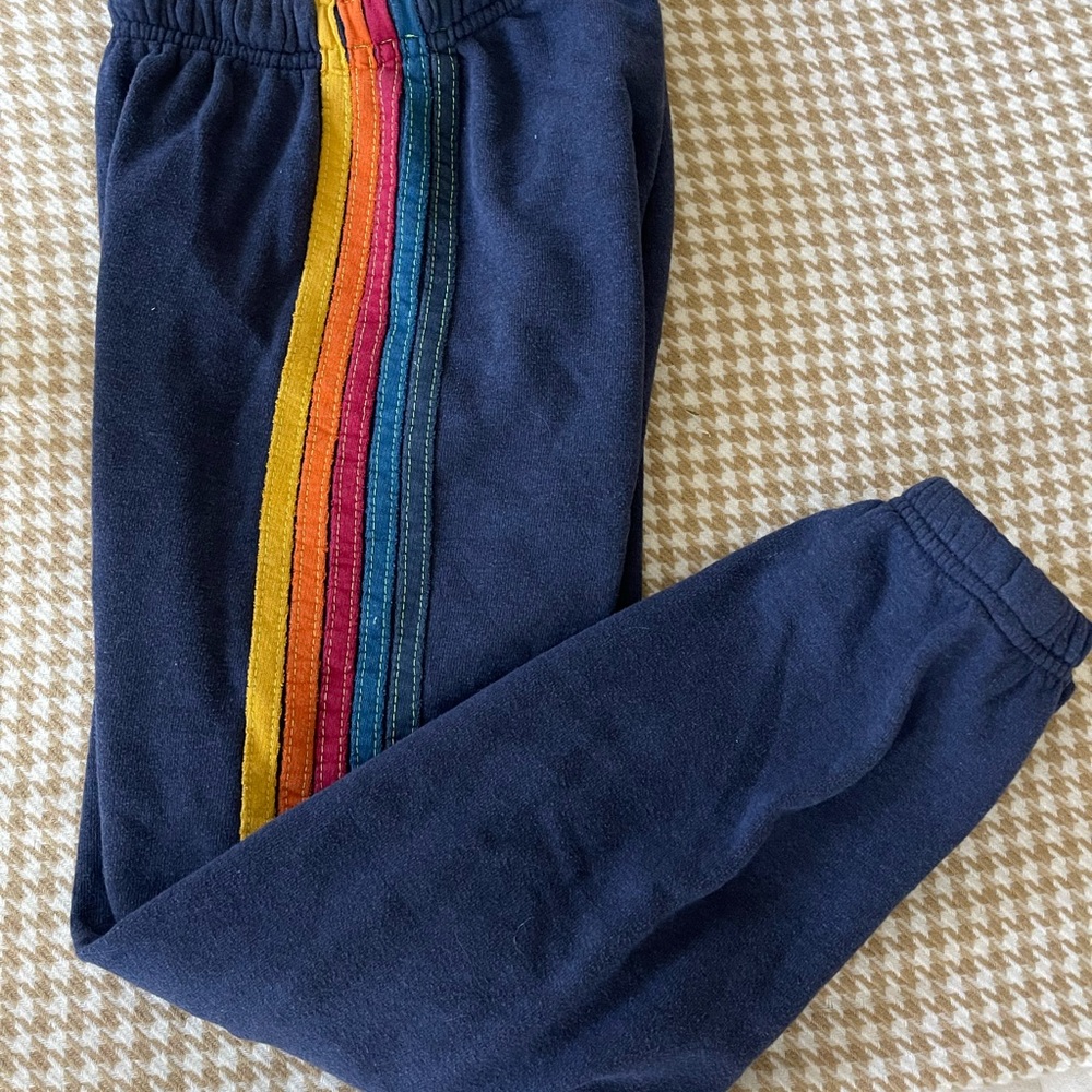 Aviator Nation Navy Blue Sweatpants with Retro Stripe
